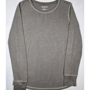 Eddie Bauer Waffle Knit Shirt Womens Large Gray Long Sleeve Thermal Cotton